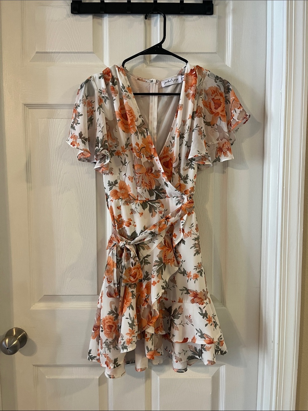 Petal and Pup Floral Wrap Mini Dress White with Orange Floral